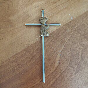 Blue and Gold Praying Boy wall Cross